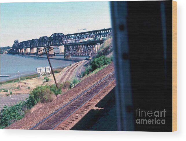 Train Wood Print featuring the photograph VINTAGE RAILROAD - San Francisco Bay Railroad Bridge #1 by John and Sheri Cockrell