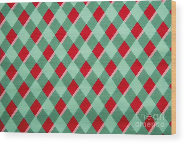 Seamless Diagonal Gingham Diamond Checkers Christmas Wrapping Paper Pattern  In Mint Green And Candy Cane Red Geometric Traditional Xmas Card Background  Gift Wrap Texture Or Winter Holiday Backdrop #2 Wood Print by