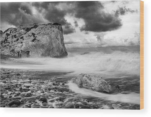 Seascape Wood Print featuring the photograph Seascape with windy waves during stormy weather. by Michalakis Ppalis