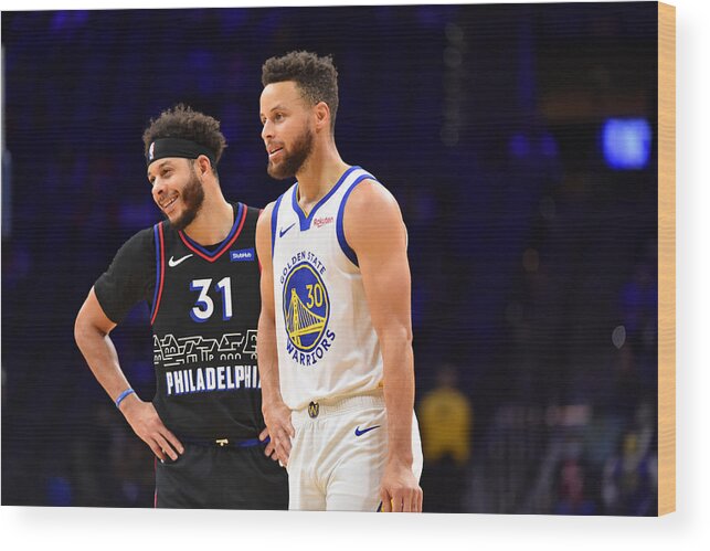 Nba Pro Basketball Wood Print featuring the photograph Stephen Curry and Seth Curry by Jesse D. Garrabrant