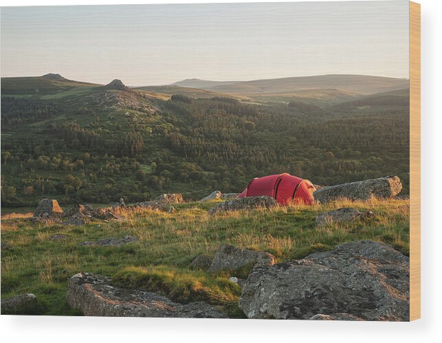 Landscape Wood Print featuring the photograph Stunning image of wild camping in English countryside during stu #2 by Matthew Gibson