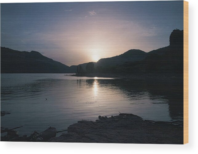 Catalonia Wood Print featuring the photograph Sunset and blue hour in the Sau swamp #2 by Jordi Carrio Jamila
