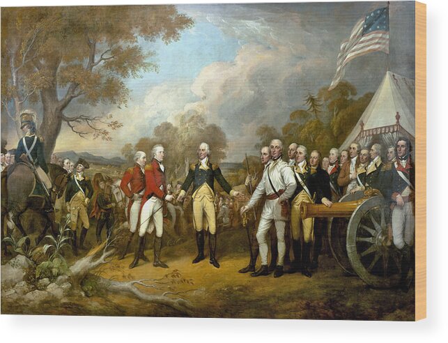 Revolutionary War Wood Print featuring the painting The Surrender of General Burgoyne by War Is Hell Store