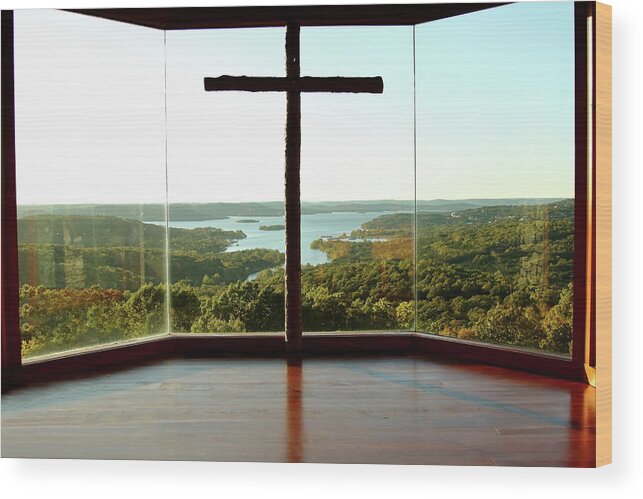 Table Rock Lake Wood Print featuring the photograph Top of the Rock Stone Chapel by Lens Art Photography By Larry Trager