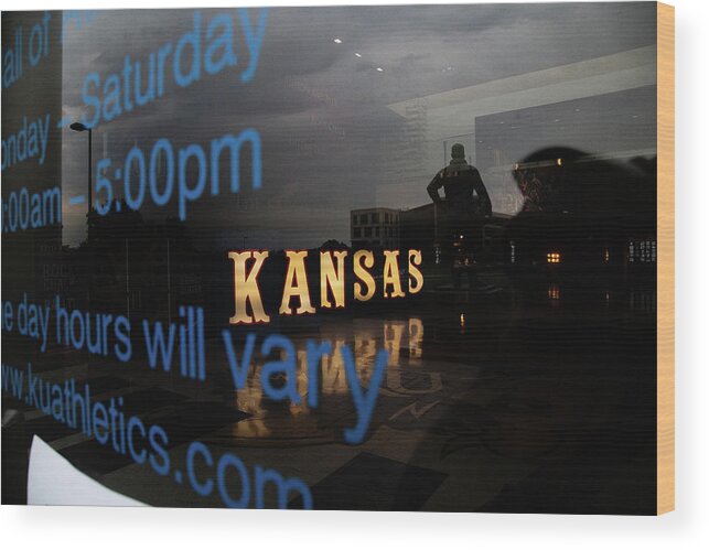 Kansas Jayhawks Wood Print featuring the photograph Kansas Jayhawks window at University of Kansas by Eldon McGraw
