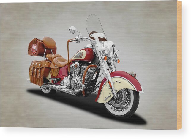 2015 Wood Print featuring the photograph 2015 Indian Chief Vintage Motorcycle - 2015indianchiefvintagecyclewhitext154320 by Frank J Benz