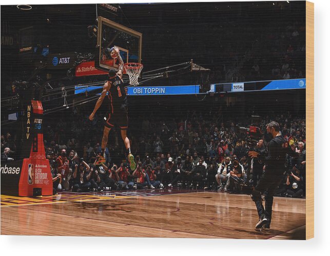 Obi Toppin Wood Print featuring the photograph 2022 NBA All-Star - AT&T Slam Dunk by Garrett Ellwood