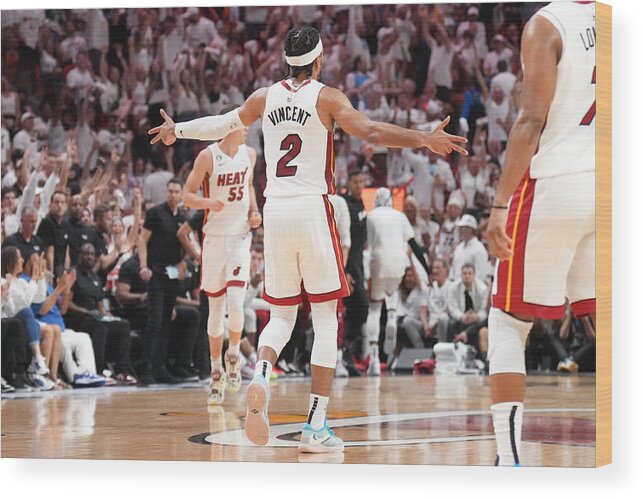 Playoffs Wood Print featuring the photograph 2023 NBA Playoffs - Boston Celtics v Miami Heat by Jesse D. Garrabrant