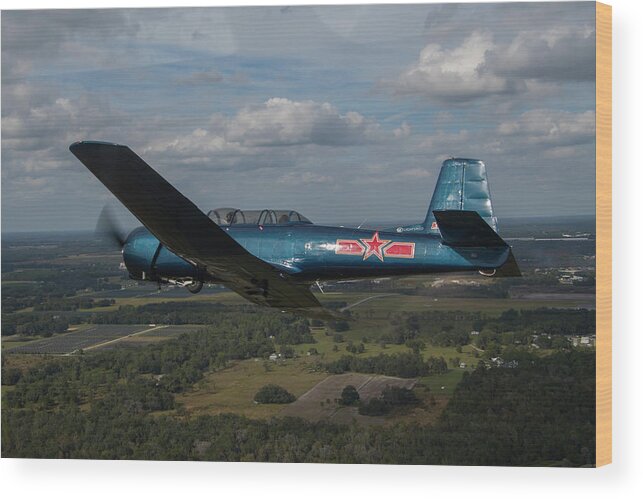 Airplane Wood Print featuring the photograph CJ6 in Flight #4 by Carolyn Hutchins