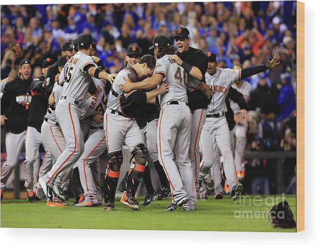 People Wood Print featuring the photograph Madison Bumgarner and Buster Posey #3 by Jamie Squire