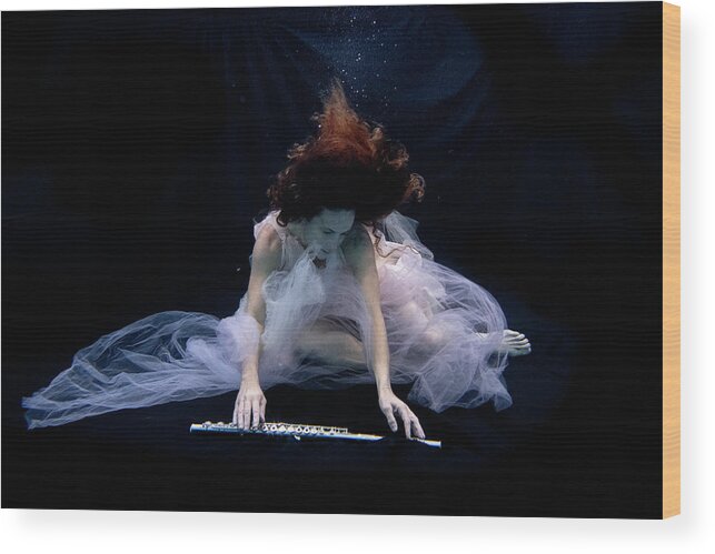 Nina Wood Print featuring the photograph Nina underwater for the Hydroflute project by Dan Friend