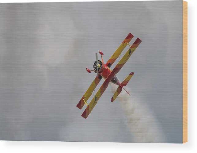 Red Wood Print featuring the photograph Red and Yellow Airplane by Carolyn Hutchins