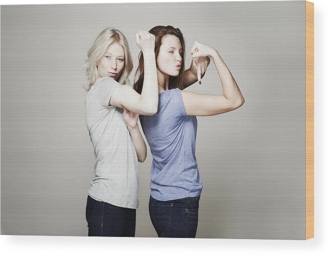 Three Quarter Length Wood Print featuring the photograph Studio portrait of two women who are best friends #3 by Flashpop