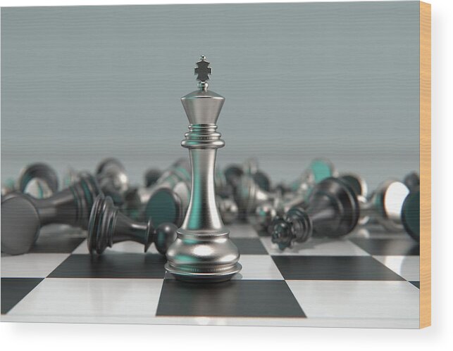 Mental Health Wood Print featuring the photograph 3d Rendered Metal Chess Pieces by Gazanfer