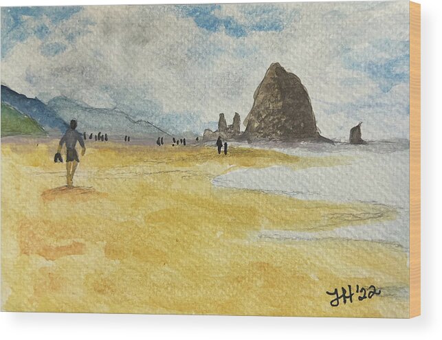 Cannon Wood Print featuring the painting Cannon Beach #4 by Jean Haynes