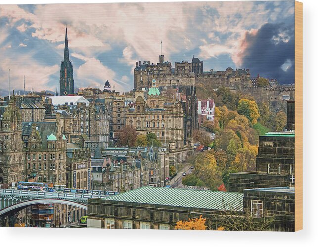 City Of Edinburgh Wood Print featuring the digital art City of Edinburgh Scotland by SnapHappy Photos