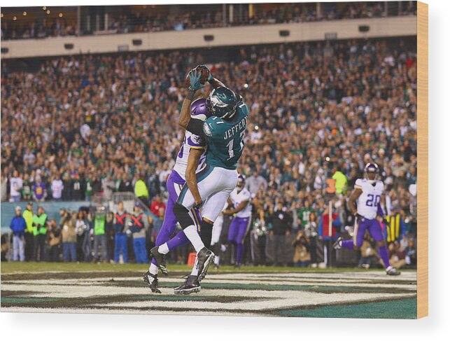 Playoffs Wood Print featuring the photograph NFC Championship - Minnesota Vikings v Philadelphia Eagles #4 by Mitchell Leff