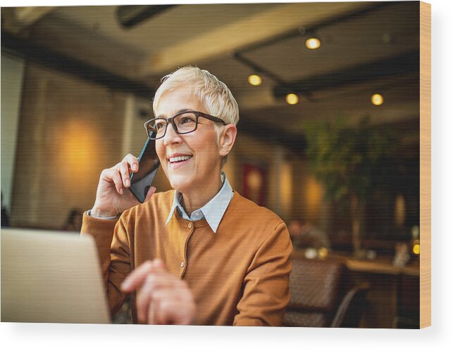 White People Wood Print featuring the photograph On the phone. #4 by MStudioImages