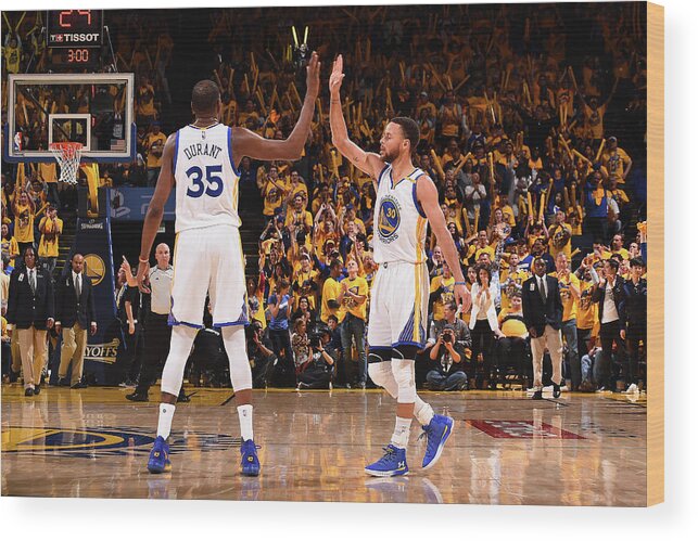 Kevin Durant Wood Print featuring the photograph Stephen Curry and Kevin Durant #4 by Noah Graham