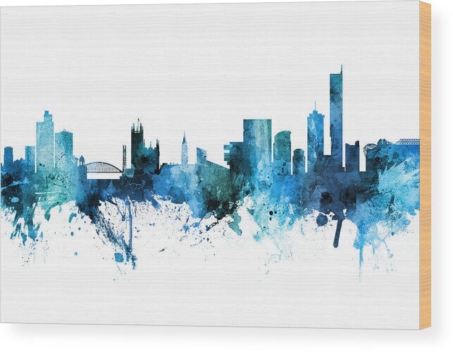 Manchester Wood Print featuring the digital art Manchester England Skyline #40 by Michael Tompsett