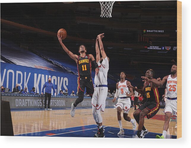 Trae Young Wood Print featuring the photograph Atlanta Hawks v New York Knicks #5 by Nathaniel S. Butler