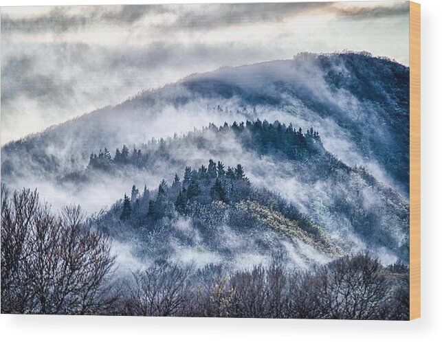 Cowee Wood Print featuring the photograph Early morning sunrise over blue ridge mountains #5 by Alex Grichenko