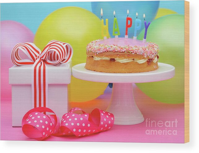 Balloon Wood Print featuring the photograph Happy Birthday Party Table #5 by Milleflore Images