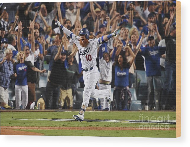 Game Two Wood Print featuring the photograph Justin Turner by Kevork Djansezian