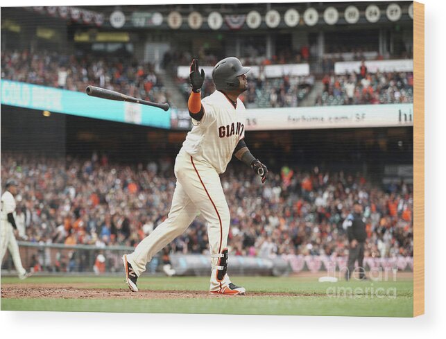 San Francisco Wood Print featuring the photograph Pablo Sandoval #5 by Ezra Shaw