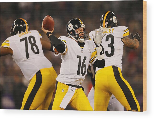 Baltimore Wood Print featuring the photograph Pittsburgh Steelers v Baltimore Ravens #5 by Rob Carr