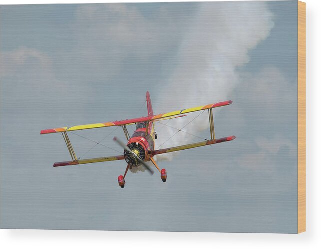 Red Wood Print featuring the photograph Red and Yellow Airplane by Carolyn Hutchins