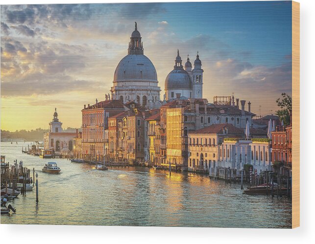 Venice Wood Print featuring the photograph Venice grand canal, Santa Maria della Salute church landmark at by Stefano Orazzini