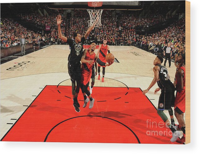 Nba Pro Basketball Wood Print featuring the photograph Damian Lillard by Cameron Browne