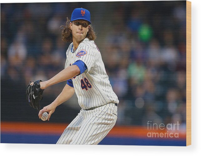 Jacob Degrom Wood Print featuring the photograph Jacob Degrom by Mike Stobe