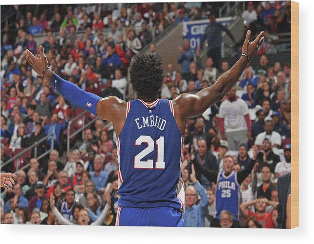 Joel Embiid Wood Print featuring the photograph Joel Embiid by David Dow
