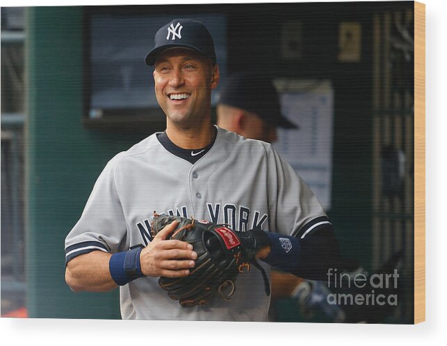 People Wood Print featuring the photograph Derek Jeter #8 by Mike Stobe