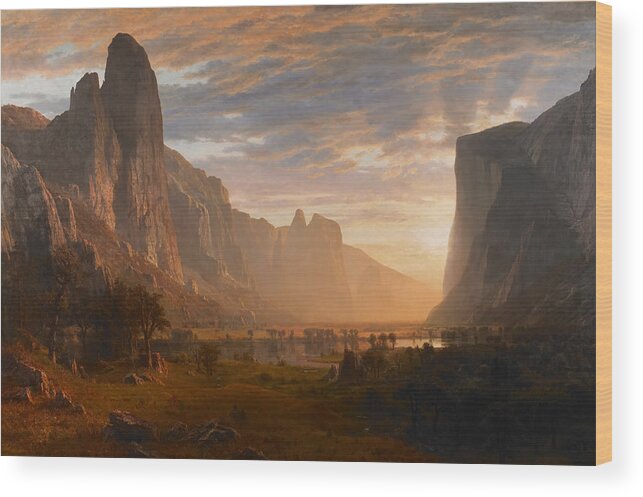 Art Wood Print featuring the painting Looking Down Yosemite Valley by Albert Bierstadt by Mango Art