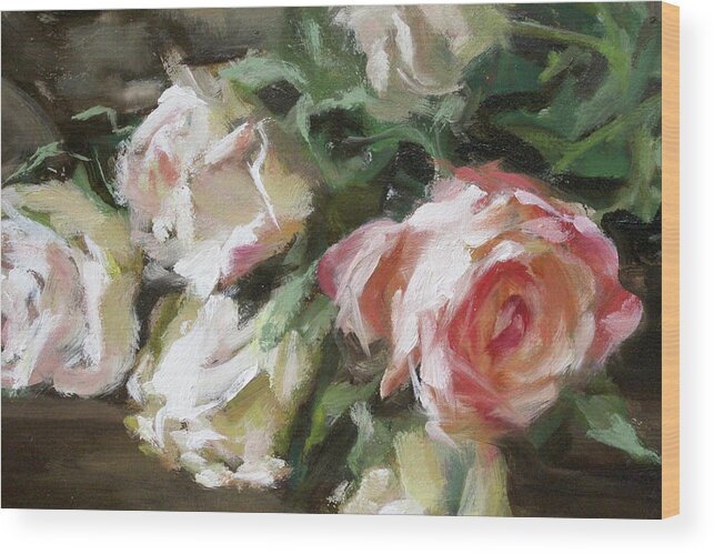  Wood Print featuring the painting A Bunch of Roses Detail 2 by Roxanne Dyer