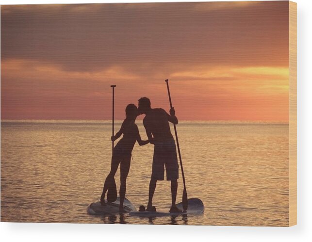 Horizontal Photo Wood Print featuring the photograph A Kiss at Sunset by Valerie Collins