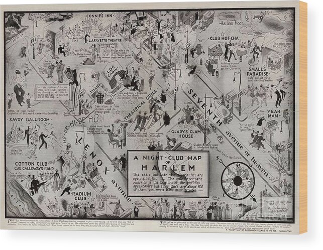 Night Club Map Of Harlem Wood Print featuring the drawing A Night Club Map of Harlem by the artist Elmer Simms Campbell by Afinelyne