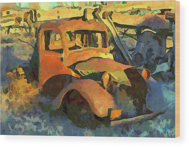 Truck Wood Print featuring the digital art A Rusted Old Truck Marfa Texas Watercolor Versio by Carol Highsmith