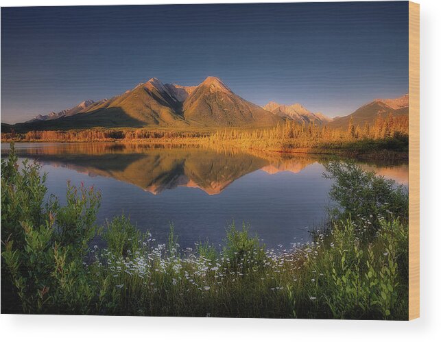 Sunrise Wood Print featuring the photograph A sunrise reflection by Henry w Liu