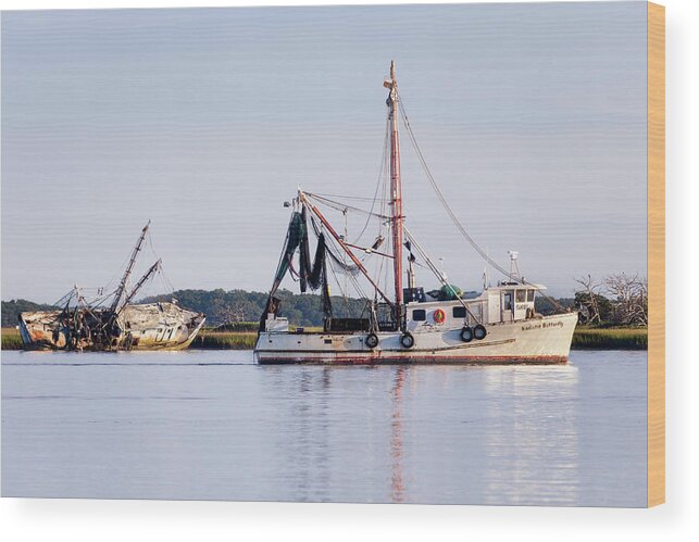 Amelia Island Wood Print featuring the photograph A Tale of Two Shrimp Boats, Fernandina Beach, Florida by Dawna Moore Photography