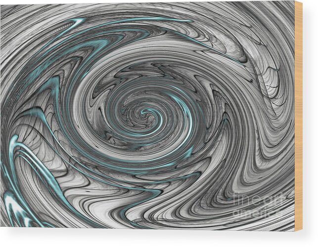 Swirl; Twirls; Gray; Turquoise; Concrete; Horizontal; Abstract; Wood Print featuring the digital art A Touch of Turquoise by Tina Uihlein