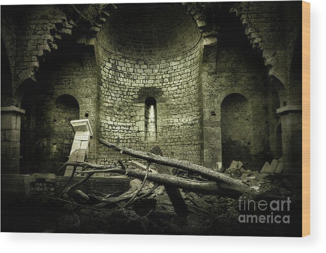 Church Wood Print featuring the photograph Abandoned church in ruins by Mendelex Photography
