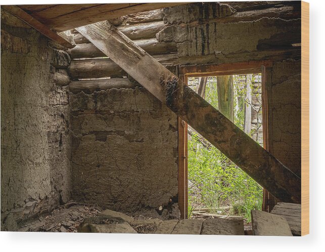 New Mexico Wood Print featuring the photograph Abandoned Mud Plastered Log Cabin by Mary Lee Dereske