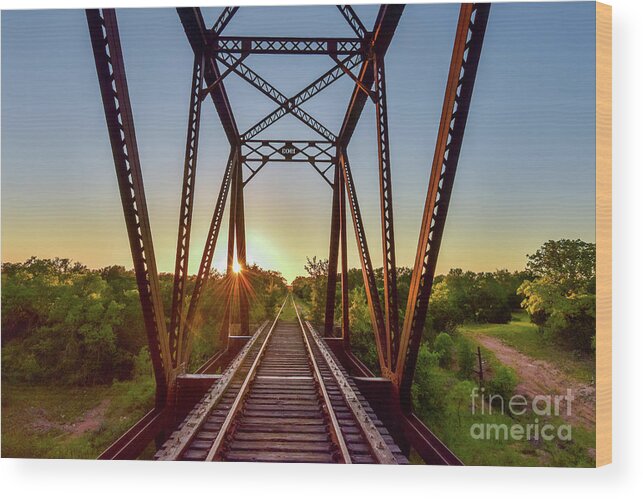 Sunset Wood Print featuring the photograph Abandoned Railroad Bridge at Sunset by Paul Quinn