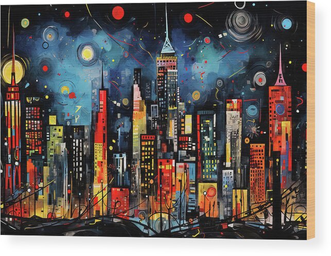 Streets Wood Print featuring the painting Abstract view of New York City, 05 by AM FineArtPrints