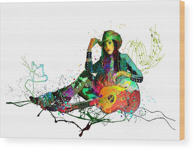 Watercolour Wood Print featuring the mixed media Acoustic Guitar Passion by Miki De Goodaboom