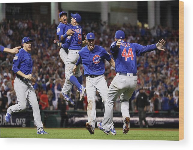 People Wood Print featuring the photograph Addison Russell, Kris Bryant, and Javier Baez by Ezra Shaw